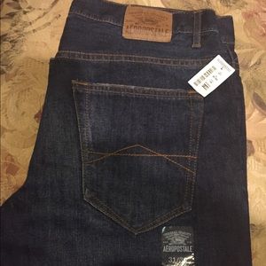 Dark blue denim straight cut jeans